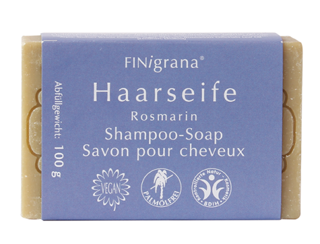 Finigrana Haarseife Rosmarin mit lila Banderole.