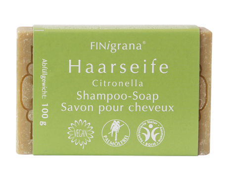 Finigrana Haarseife Citrionella mit grüner Banderole.